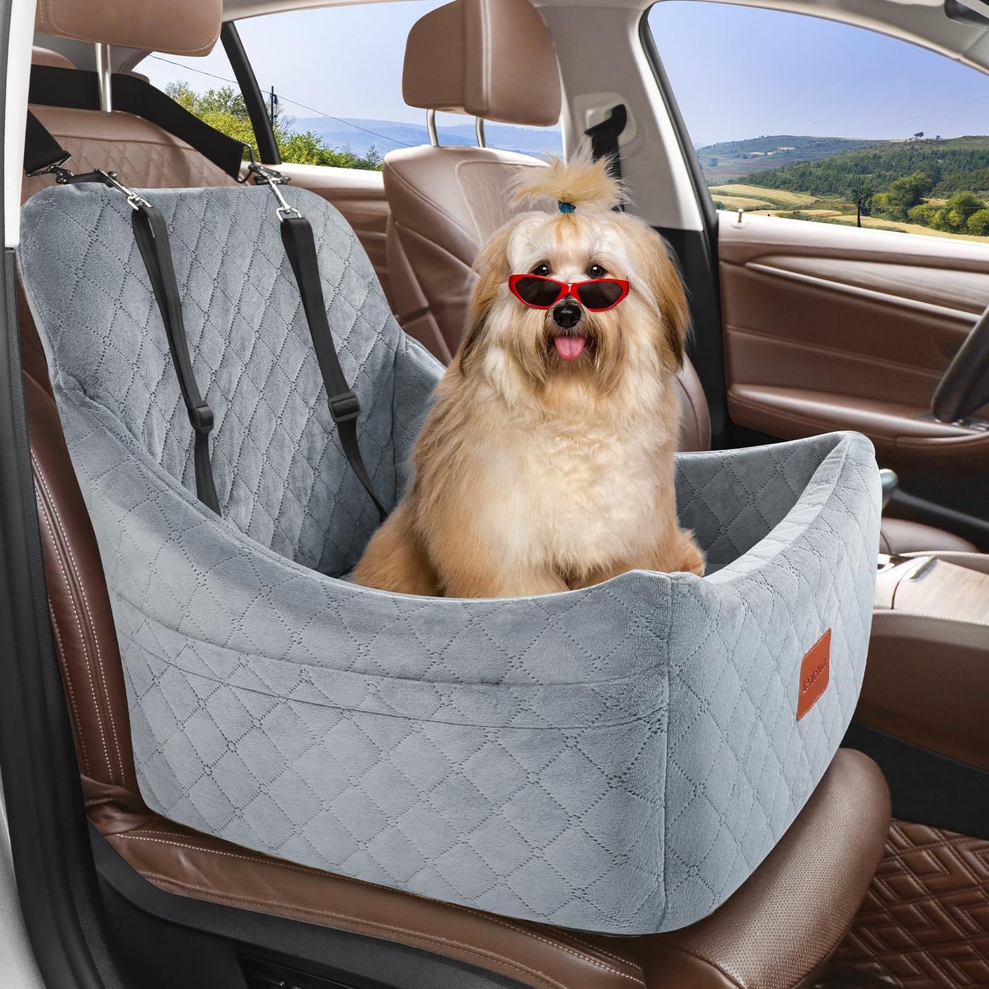 Dog Booster Car Seat,Pet Car Seat Easy to Install,Car Dog Bed with Anti Slip Bottom,Fully Detachable and Washable Dog Travel Car Bed,Snug Puppy Car Seat (Black/Coffee, Medium)