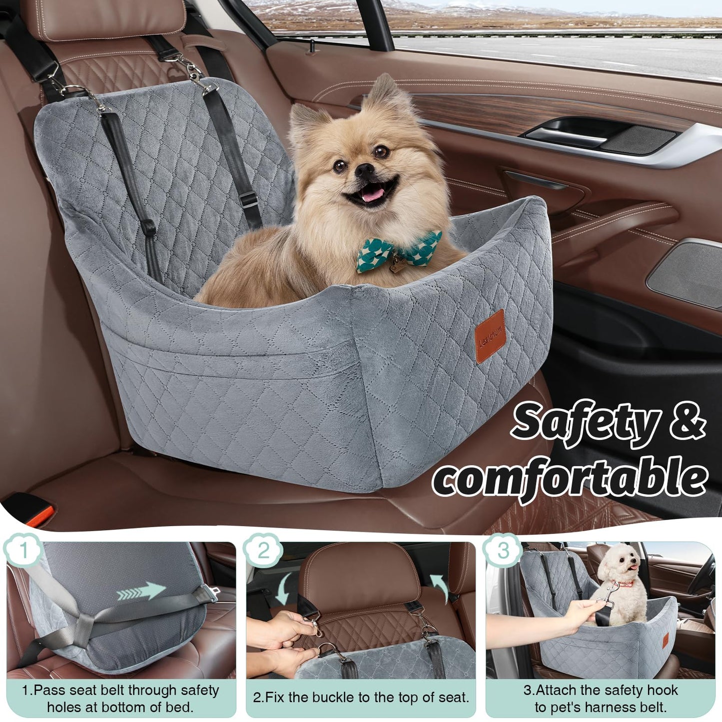 Dog Booster Car Seat,Pet Car Seat Easy to Install,Car Dog Bed with Anti Slip Bottom,Fully Detachable and Washable Dog Travel Car Bed,Snug Puppy Car Seat (Black/Coffee, Medium)