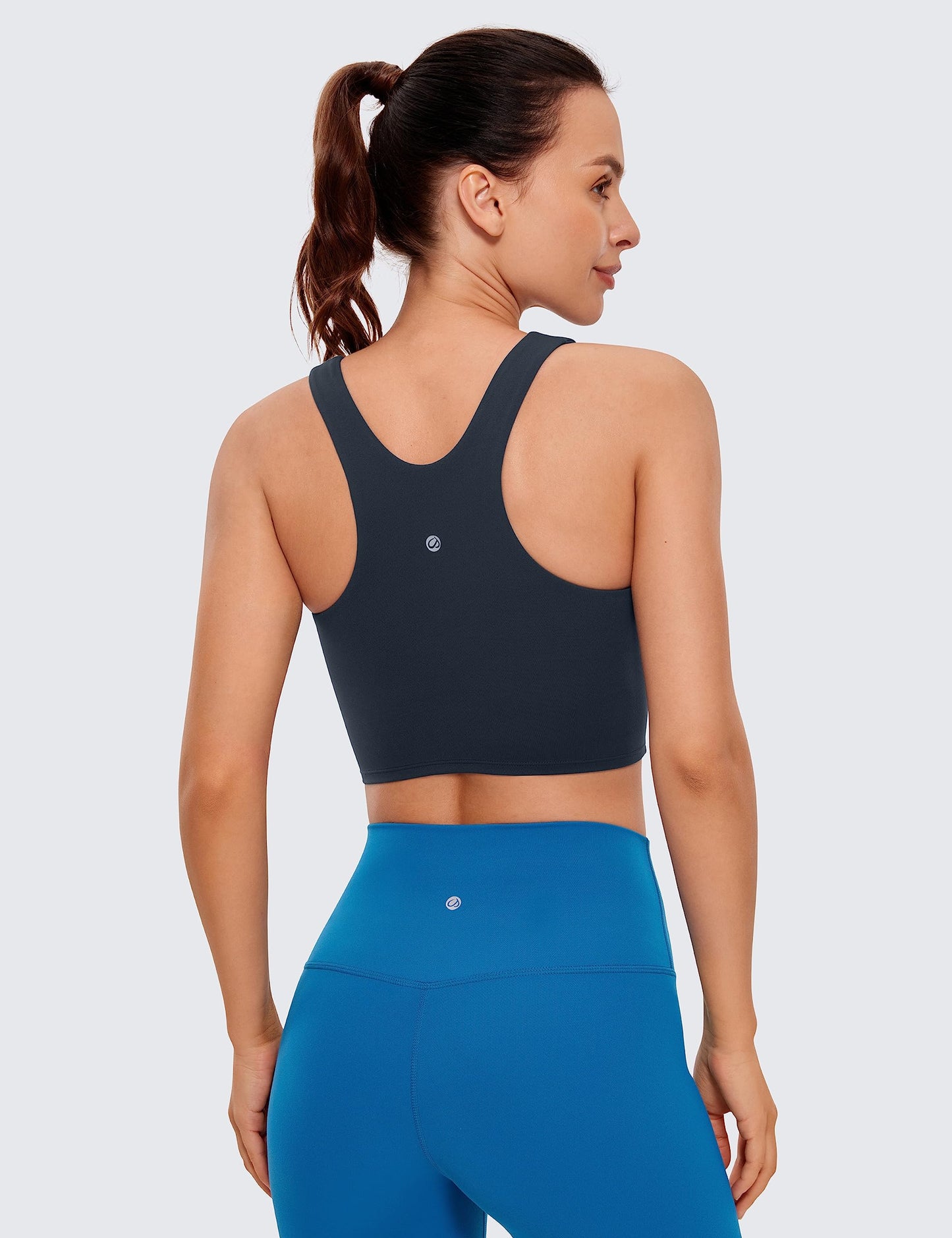 CRZ YOGA Butterluxe Racerback High Neck Longline Sports Bras for Women - Padded Workout Crop Tank Tops with Built in Bra