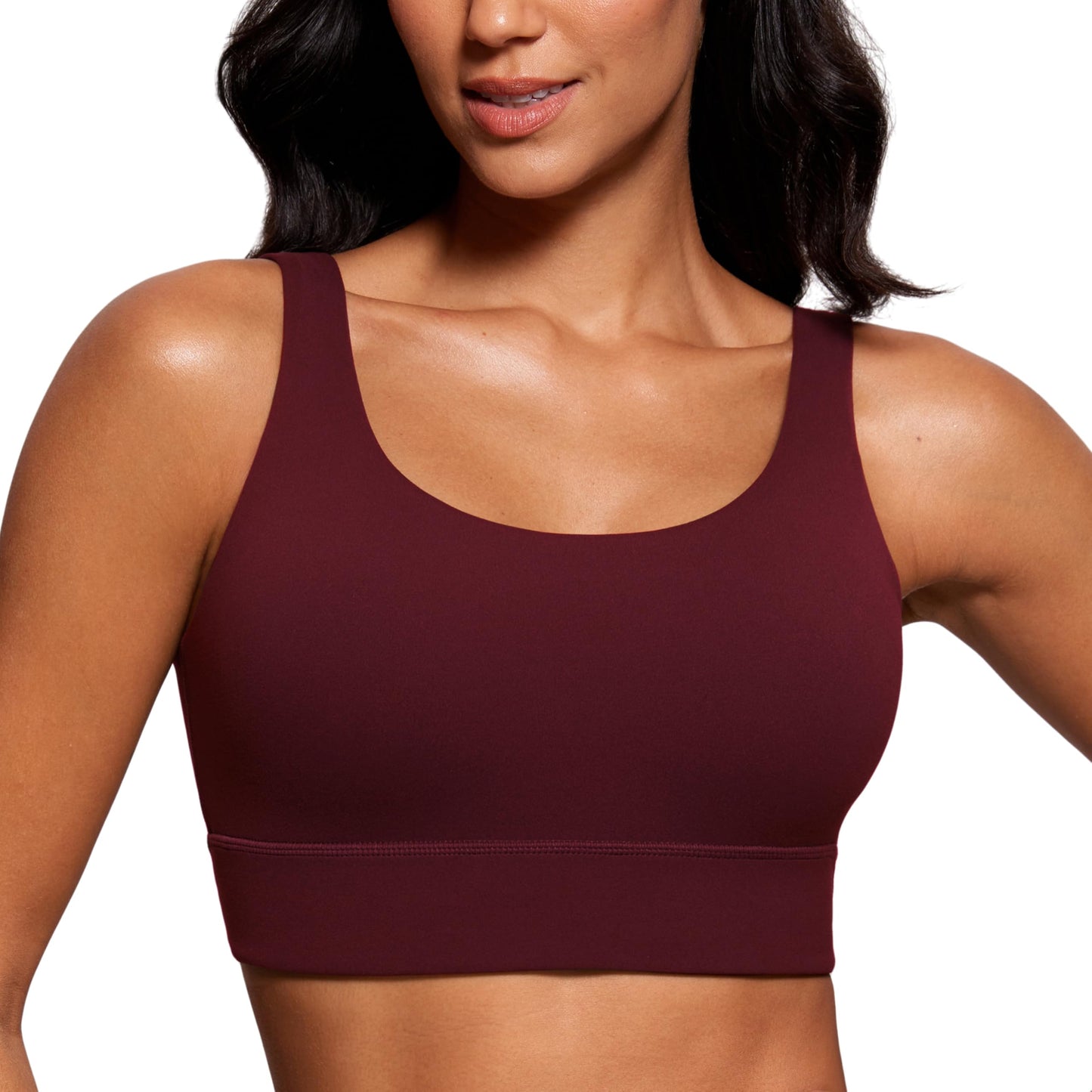 CRZ YOGA Butterluxe Womens U Back Sports Bra - Scoop Neck Padded Low Impact Yoga Bra Workout Crop Top with Built in Bra