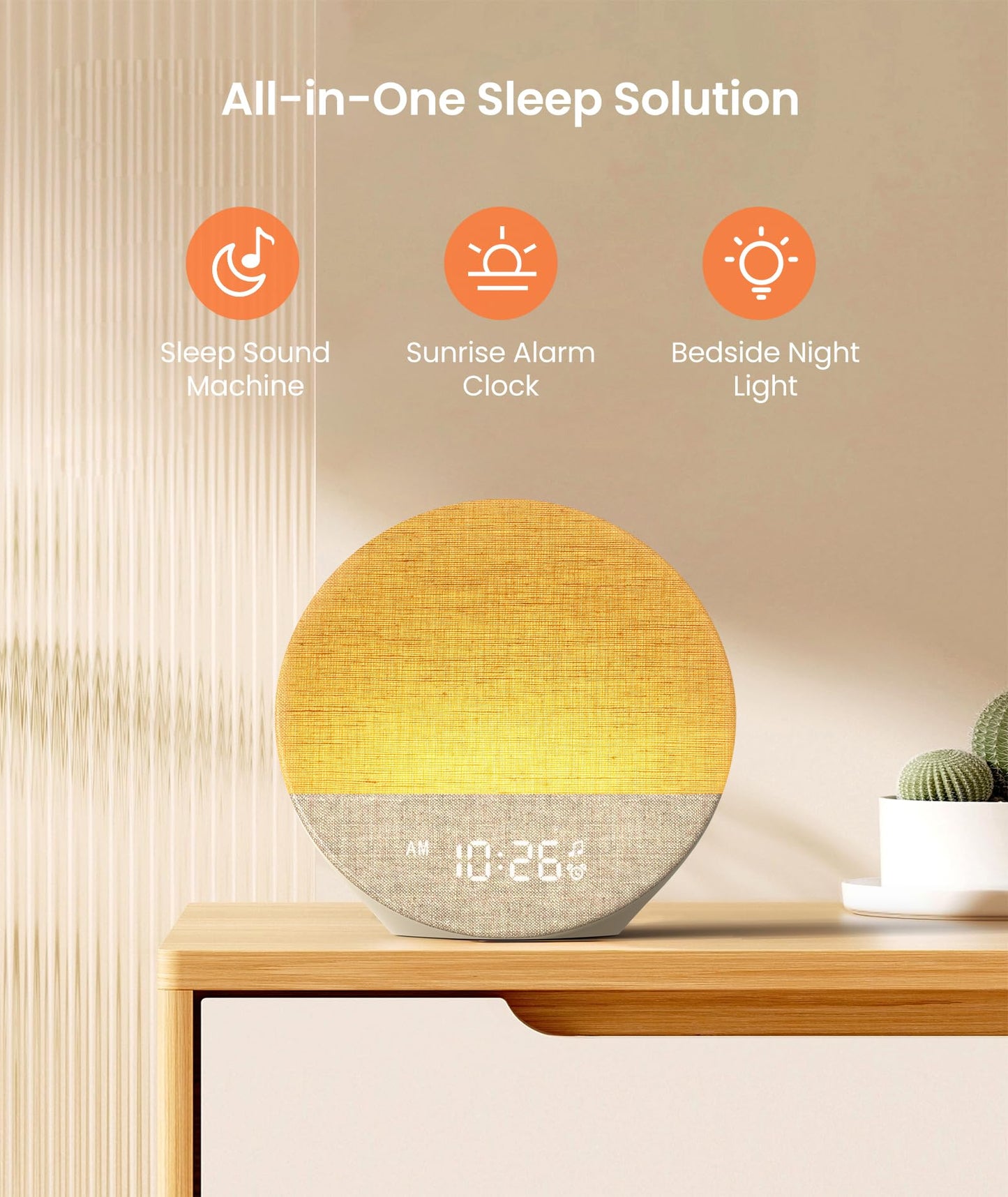 Dreamegg Sunrise 1 - Sunrise Alarm Clock, Sound Machine for Sleep, Customizable Sleep Routines, Dimmable Night Light, 29 Soothing Sounds, White Noise Machine, Wake Up Light for Bedrooms, Adults, Kids