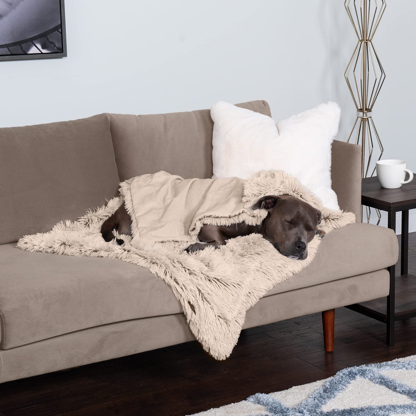 Furhaven Waterproof Throw Blanket for Dogs & Indoor Cats, Washable - Shaggy Plush Calming Long Faux Fur & Velvet Dog Blanket - Mist Gray, Extra Large/XL