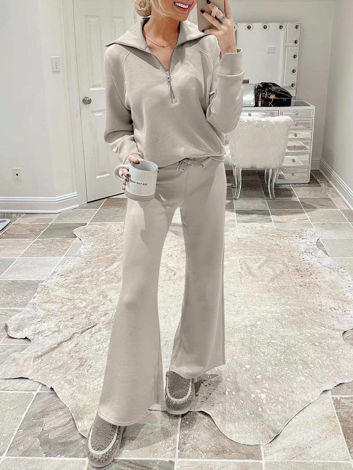 ANRABESS Women 2 Piece Outfits Sweatsuit Oversized Sweatshirt Sweatpants Tracksuit Sweat Lounge Matching Set 2024 Fall Trendy