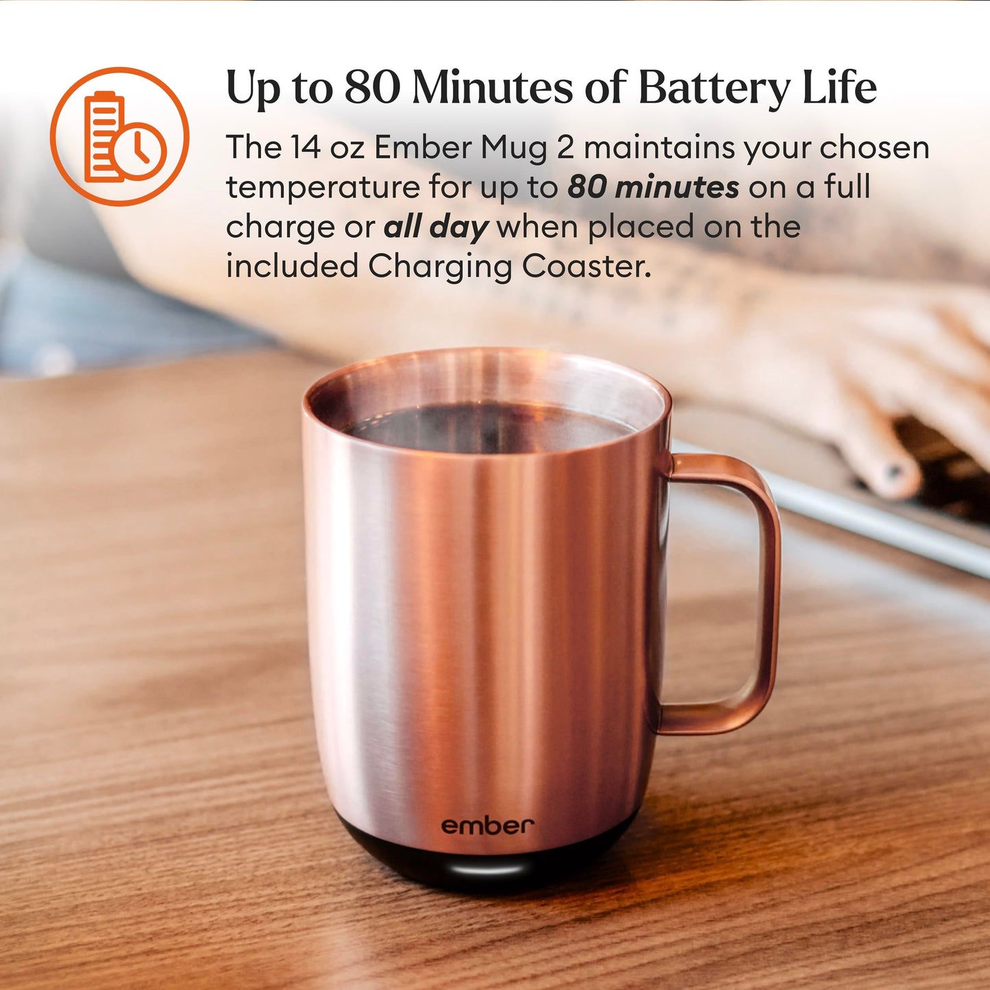 Ember Temperature Control Smart Mug 2, 10 Oz, App-Controlled Heated Coffee Mug with 80 Min Battery Life and Improved Design, Copper