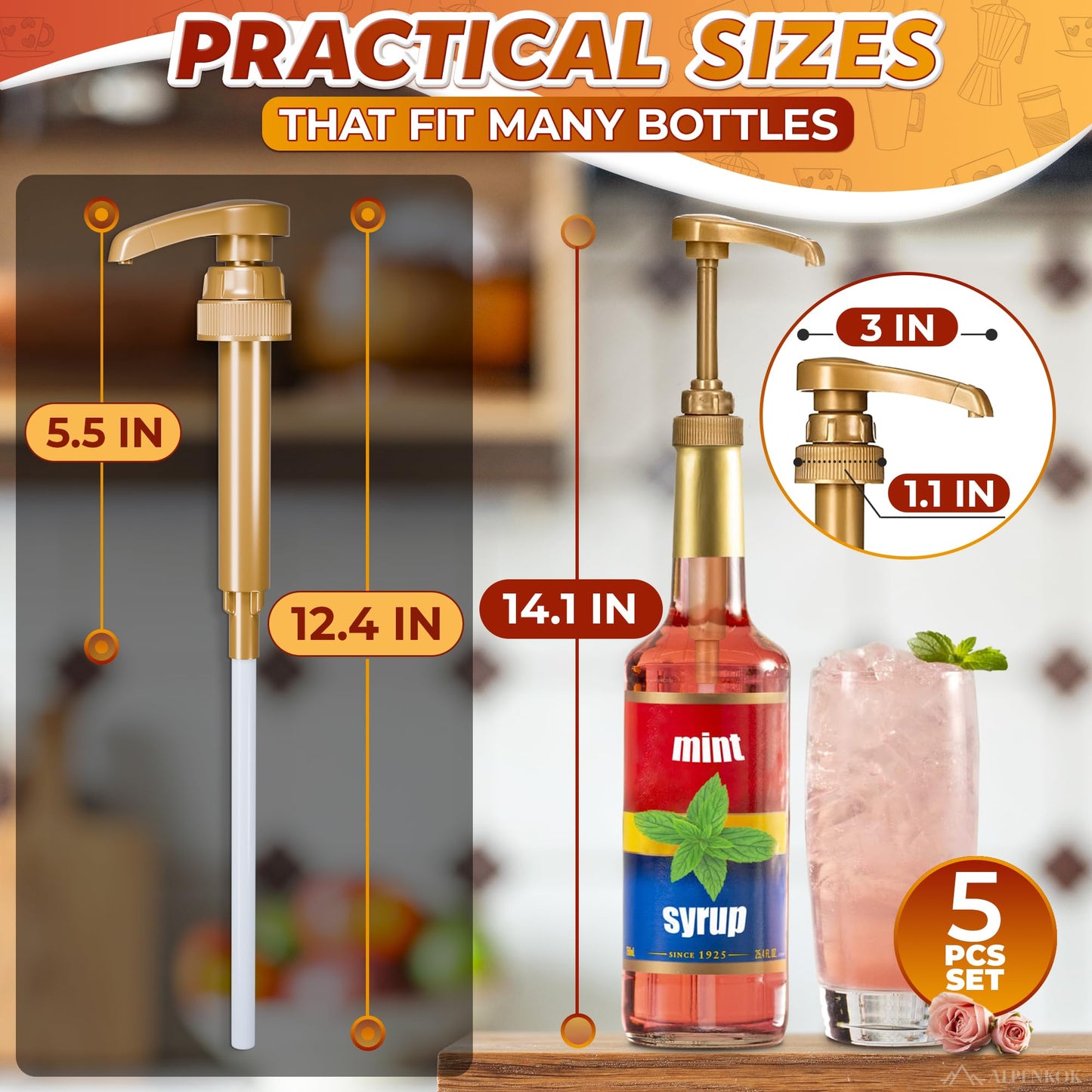 4Pcs Coffee Syrup Pump Dispenser - Coffee Syrup Pumps Torani Syrup Pump for Syrup Bottle Pumps for Coffee Syrup Bottle Coffee Pumps for Syrup Bottle - Skinny Syrup Pump for Bottle Syrup Dispenser Pump