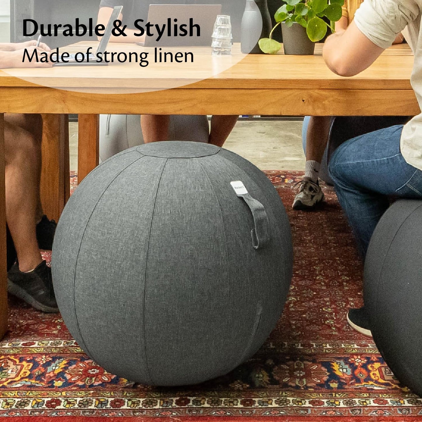 Balance Ball Chair for Office & Home - Ergonomic Exercise Ball for Posture & Back Pain Relief, Yoga Ball Chair - Sitting Ball with Washable Linen Cover