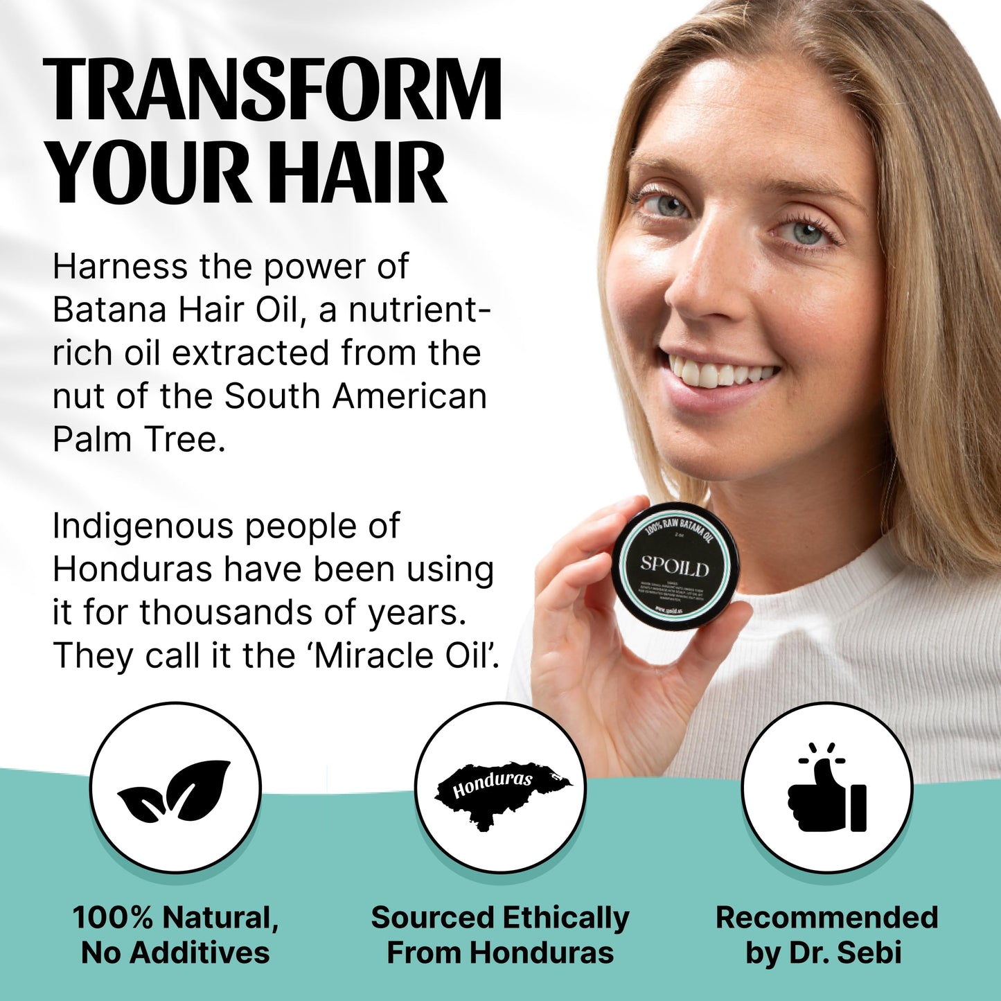 SPOILD Raw Batana Oil for Hair Growth - Sourced from Honduras, Dr. Sebi Approved, Unrefined & 100% Organic - Prevents Hair Loss, Strengthens Hair 2oz