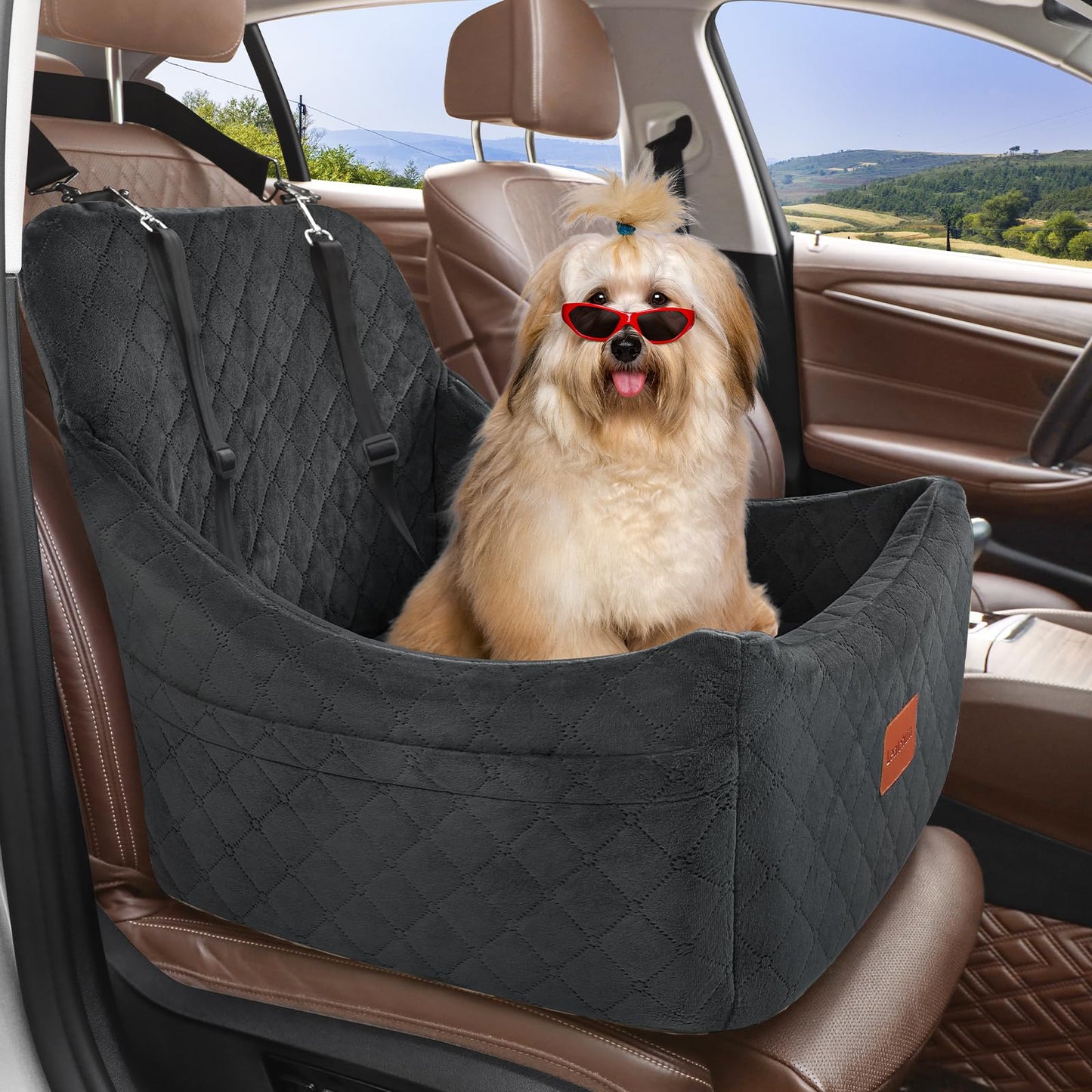 Dog Booster Car Seat,Pet Car Seat Easy to Install,Car Dog Bed with Anti Slip Bottom,Fully Detachable and Washable Dog Travel Car Bed,Snug Puppy Car Seat (Black/Coffee, Medium)