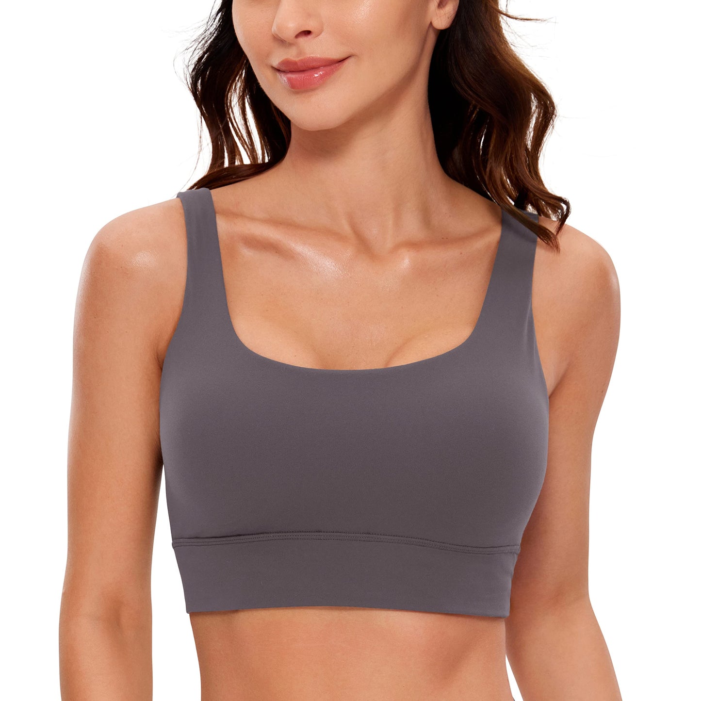 CRZ YOGA Butterluxe Womens U Back Sports Bra - Scoop Neck Padded Low Impact Yoga Bra Workout Crop Top with Built in Bra