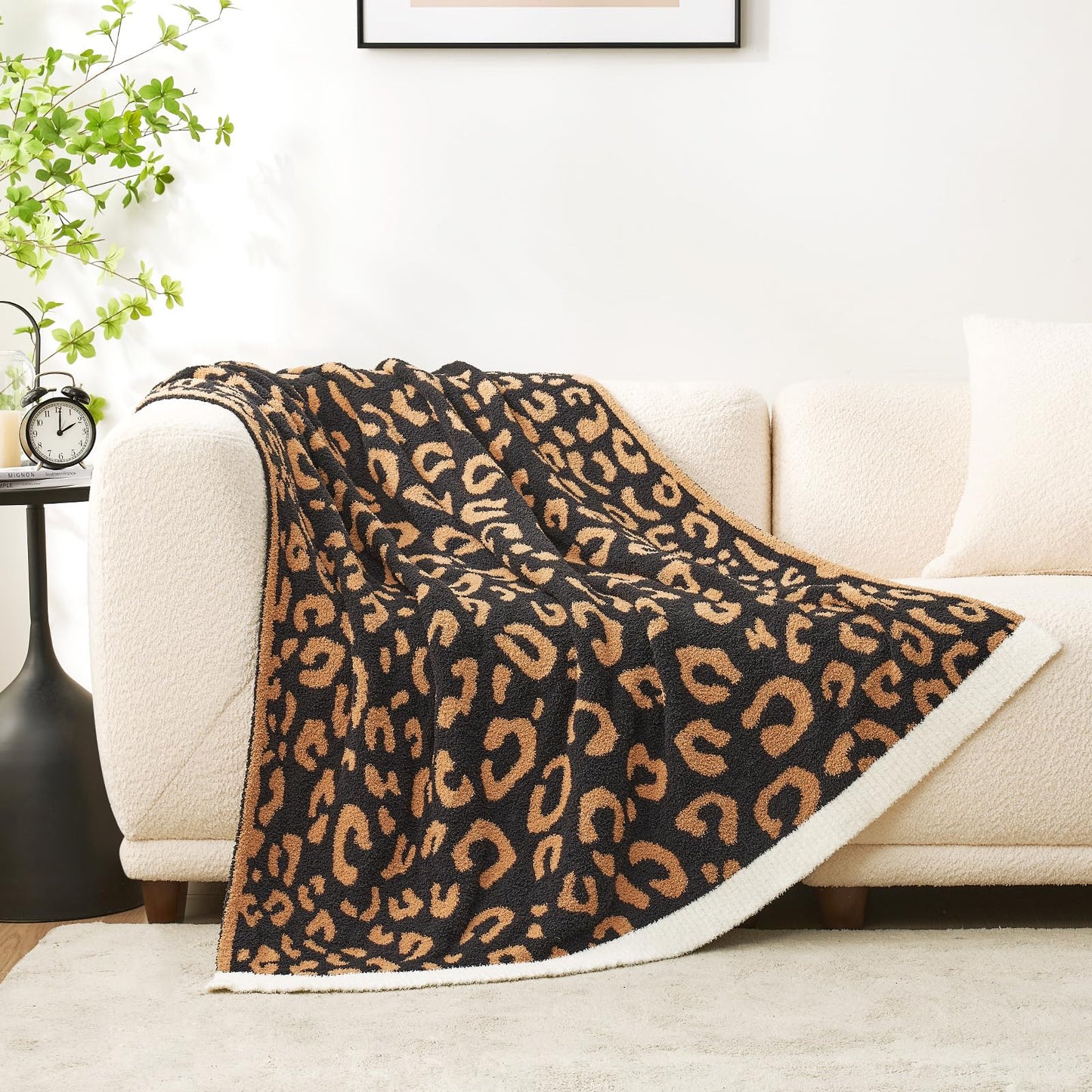 Snuggle Sac Leopard Throw Blanket for Couch Bed Sofa 50x60 inches, Reversible Beige Leopard Blanket Ultra Soft Cozy Blankets for Women Mothers Birthday Gifts