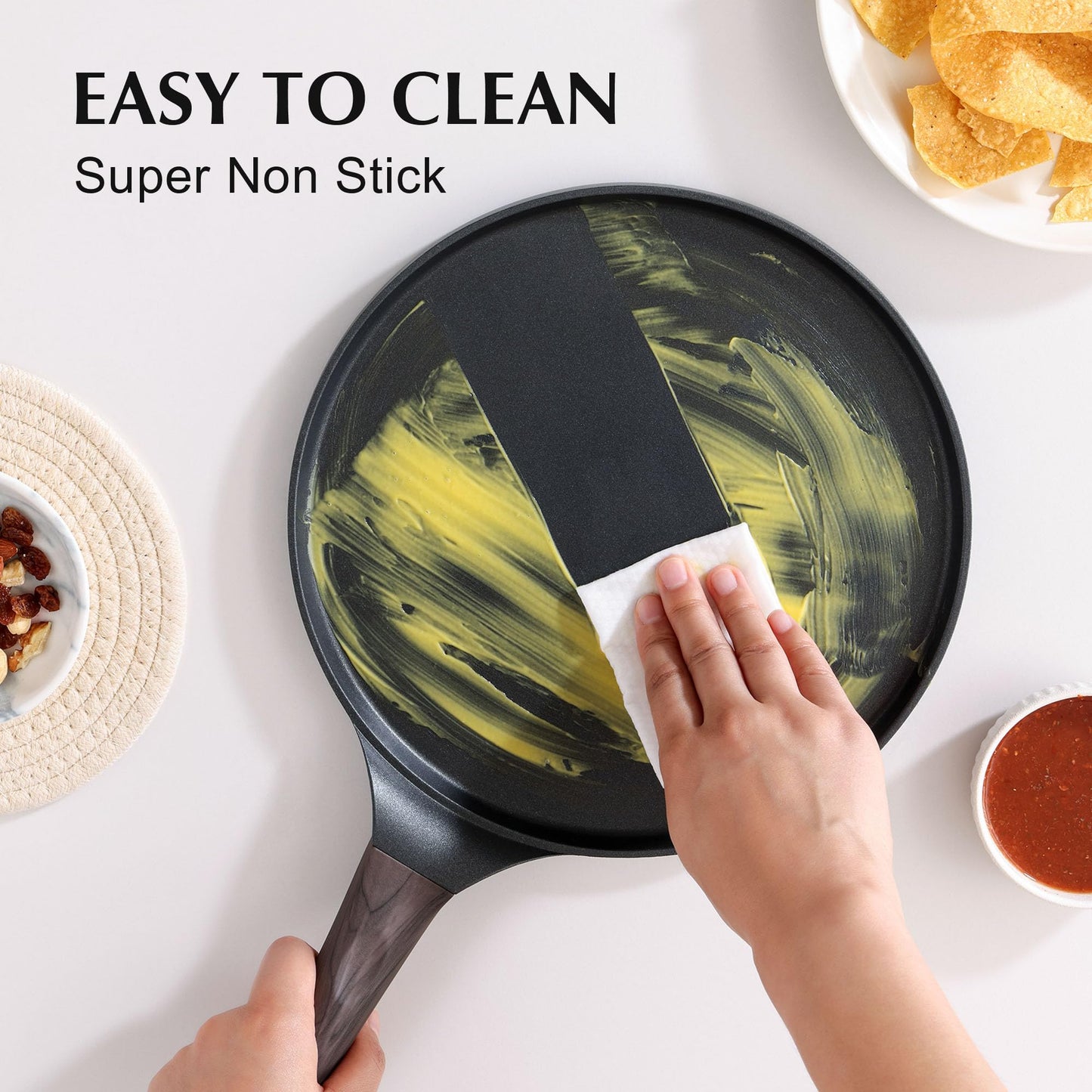 SENSARTE Nonstick Crepe Pan with Spreader, 10-Inch Natural Ceramic Coating Dosa Pan Pancake Flat Skillet Tawa Griddle with Stay-Cool Handle, Induction Compatible, PFOA Free (White)