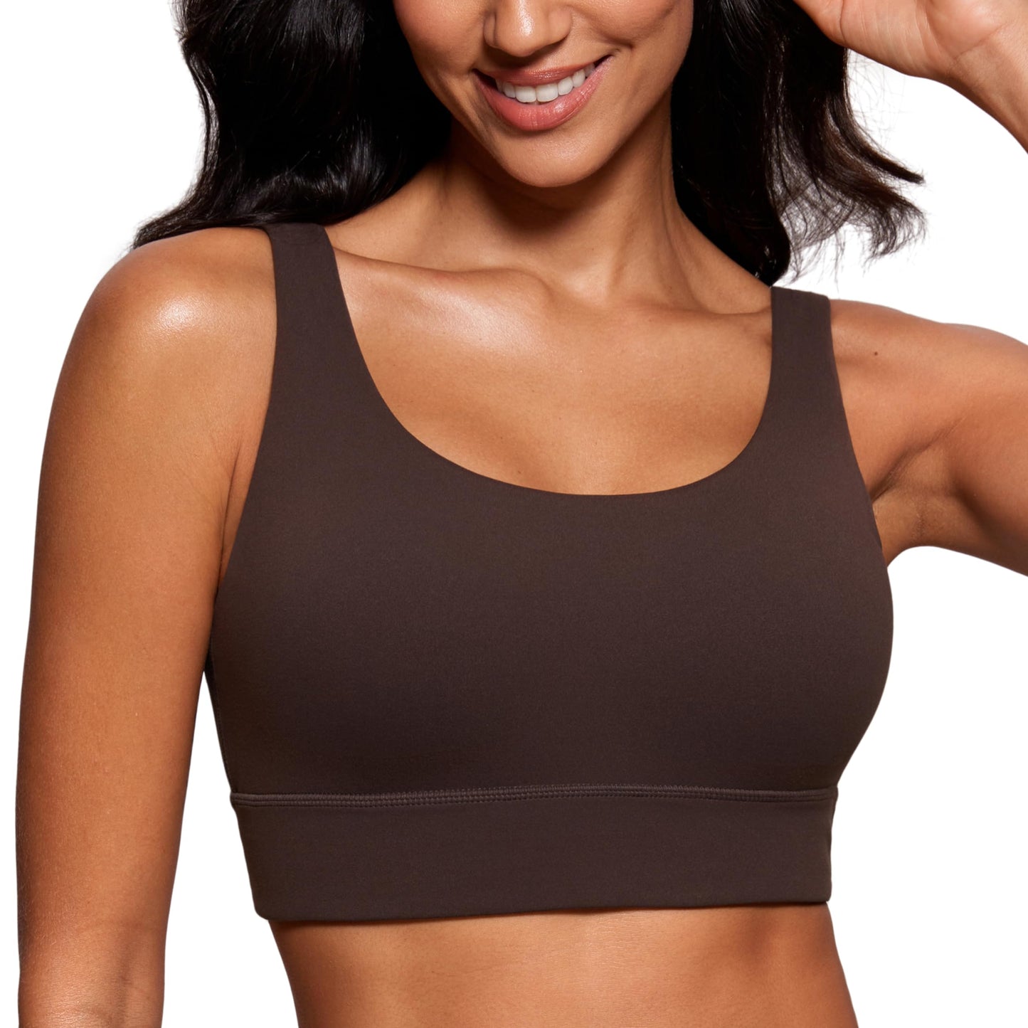 CRZ YOGA Butterluxe Womens U Back Sports Bra - Scoop Neck Padded Low Impact Yoga Bra Workout Crop Top with Built in Bra