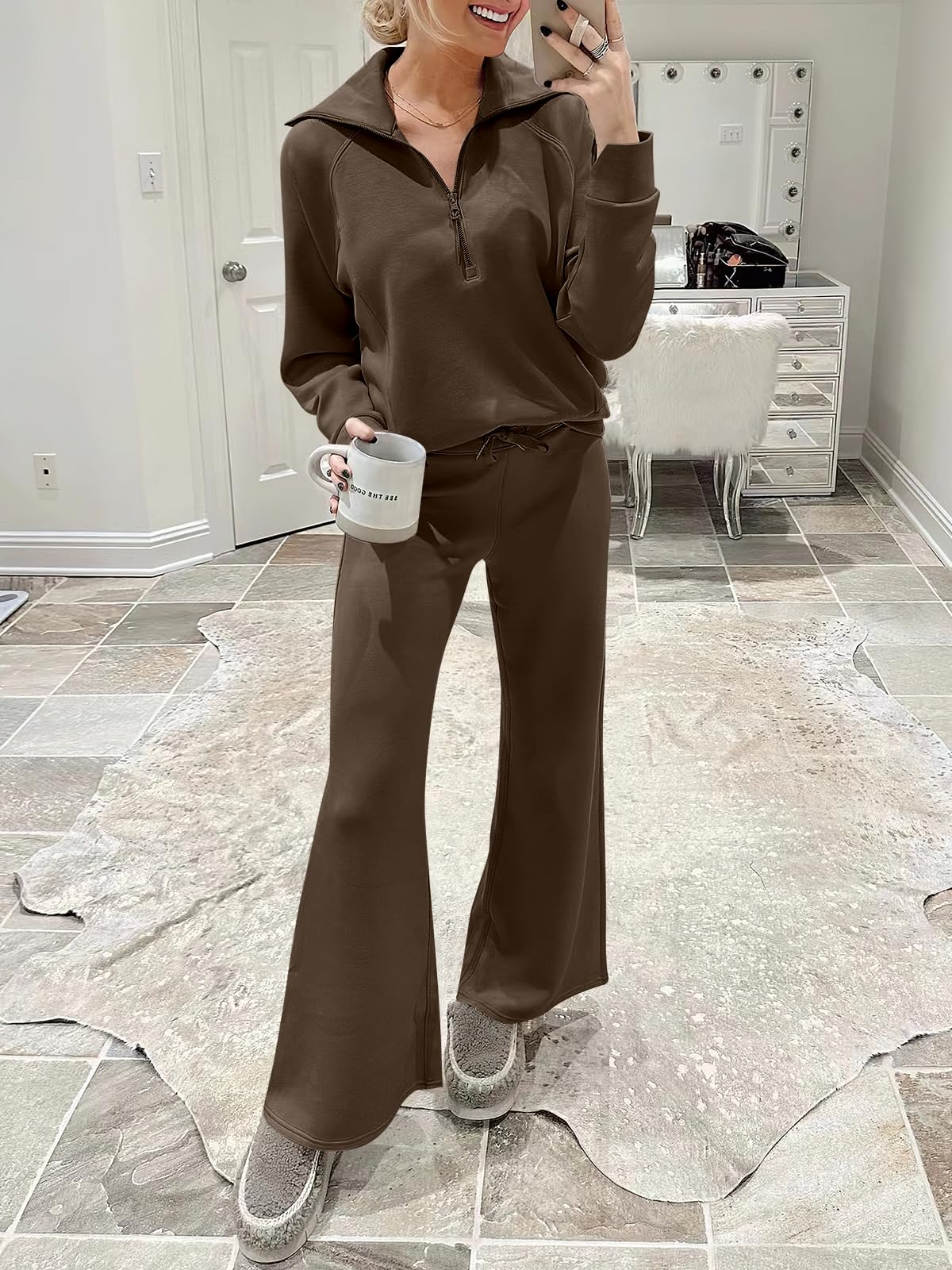 ANRABESS Women 2 Piece Outfits Sweatsuit Oversized Sweatshirt Sweatpants Tracksuit Sweat Lounge Matching Set 2024 Fall Trendy