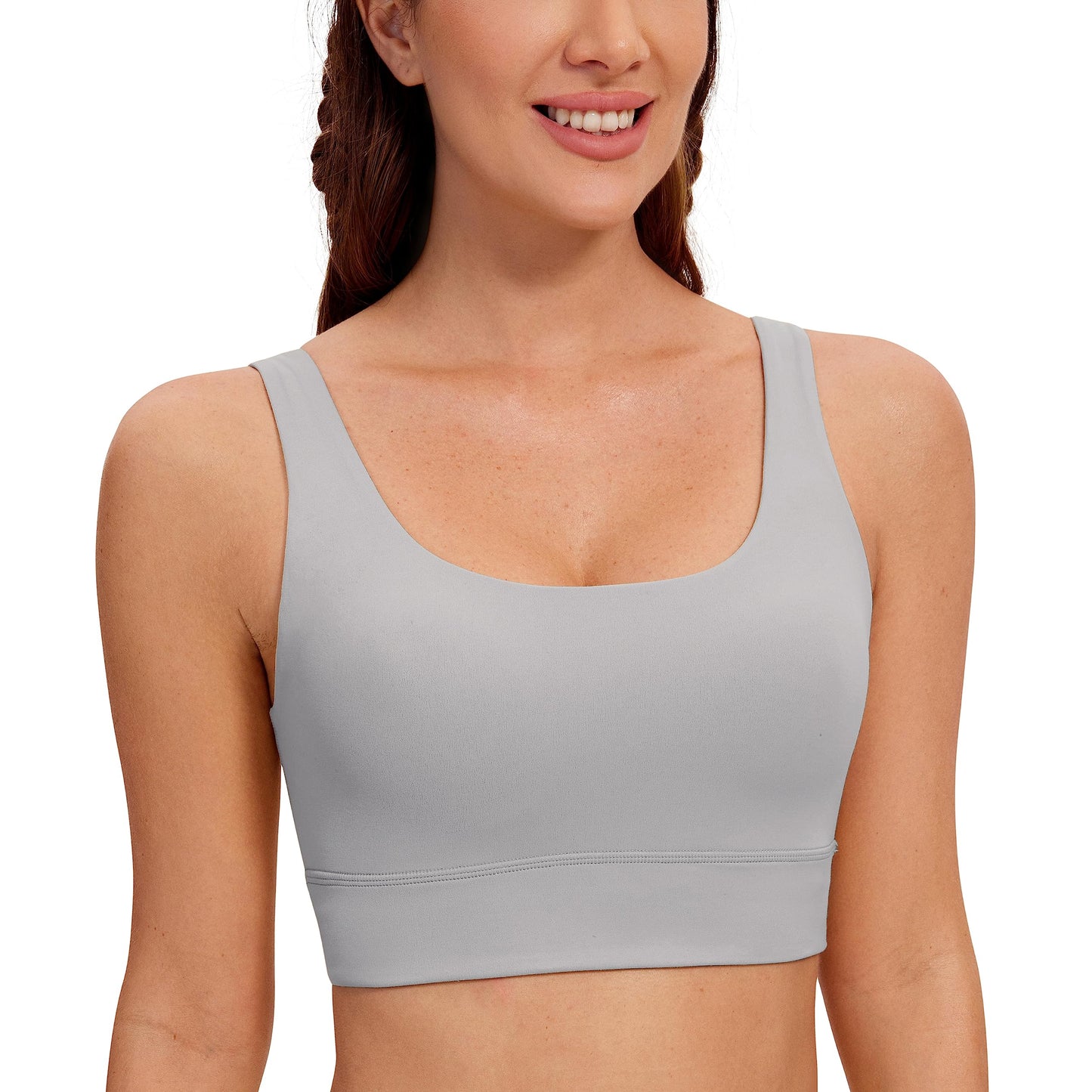 CRZ YOGA Butterluxe Womens U Back Sports Bra - Scoop Neck Padded Low Impact Yoga Bra Workout Crop Top with Built in Bra