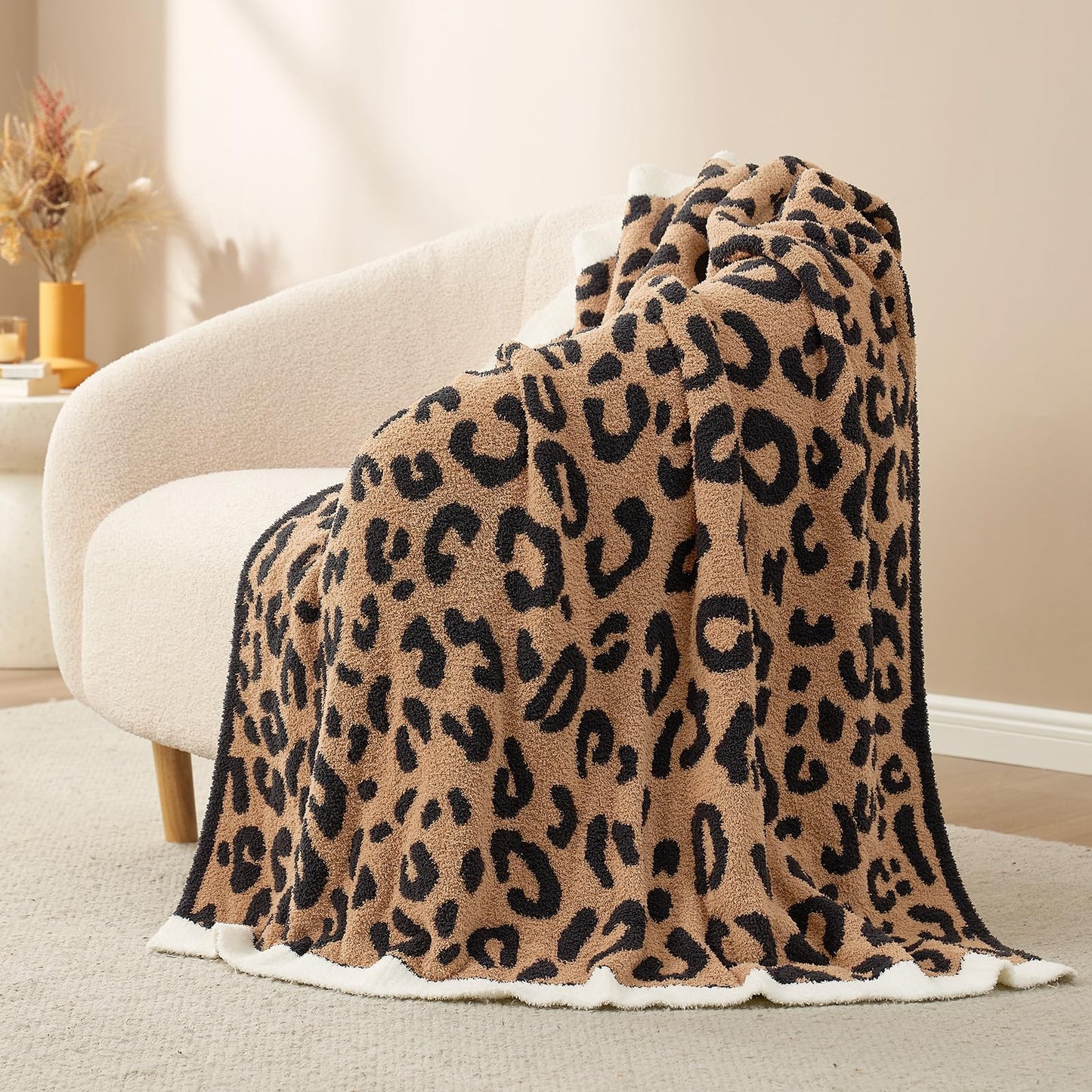 Snuggle Sac Leopard Throw Blanket for Couch Bed Sofa 50x60 inches, Reversible Beige Leopard Blanket Ultra Soft Cozy Blankets for Women Mothers Birthday Gifts