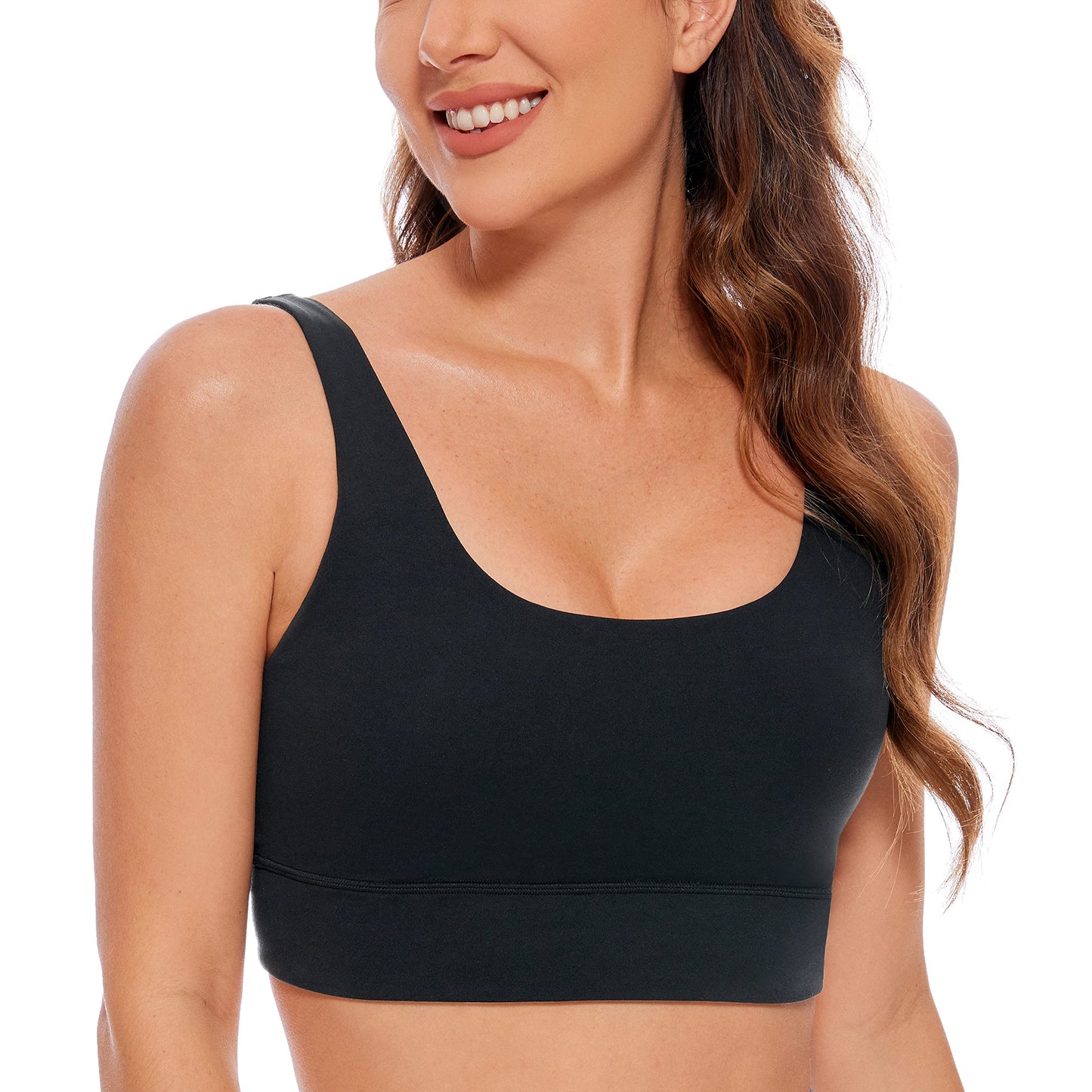 CRZ YOGA Butterluxe Womens U Back Sports Bra - Scoop Neck Padded Low Impact Yoga Bra Workout Crop Top with Built in Bra