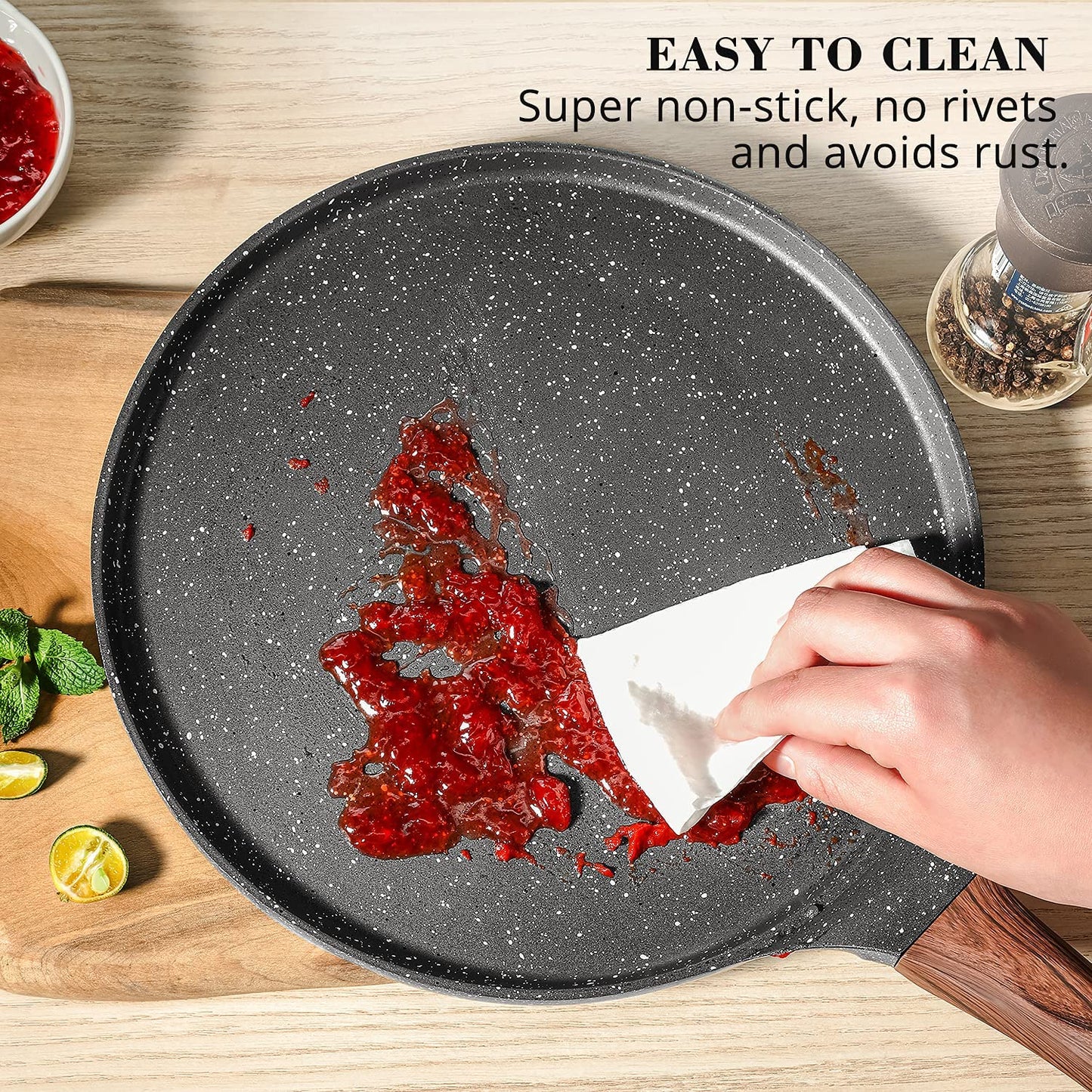 SENSARTE Nonstick Crepe Pan with Spreader, 10-Inch Natural Ceramic Coating Dosa Pan Pancake Flat Skillet Tawa Griddle with Stay-Cool Handle, Induction Compatible, PFOA Free (White)